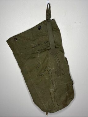 Vintage 1960s WW2 US Navy Green Duffle Bag with Shoulder Strap